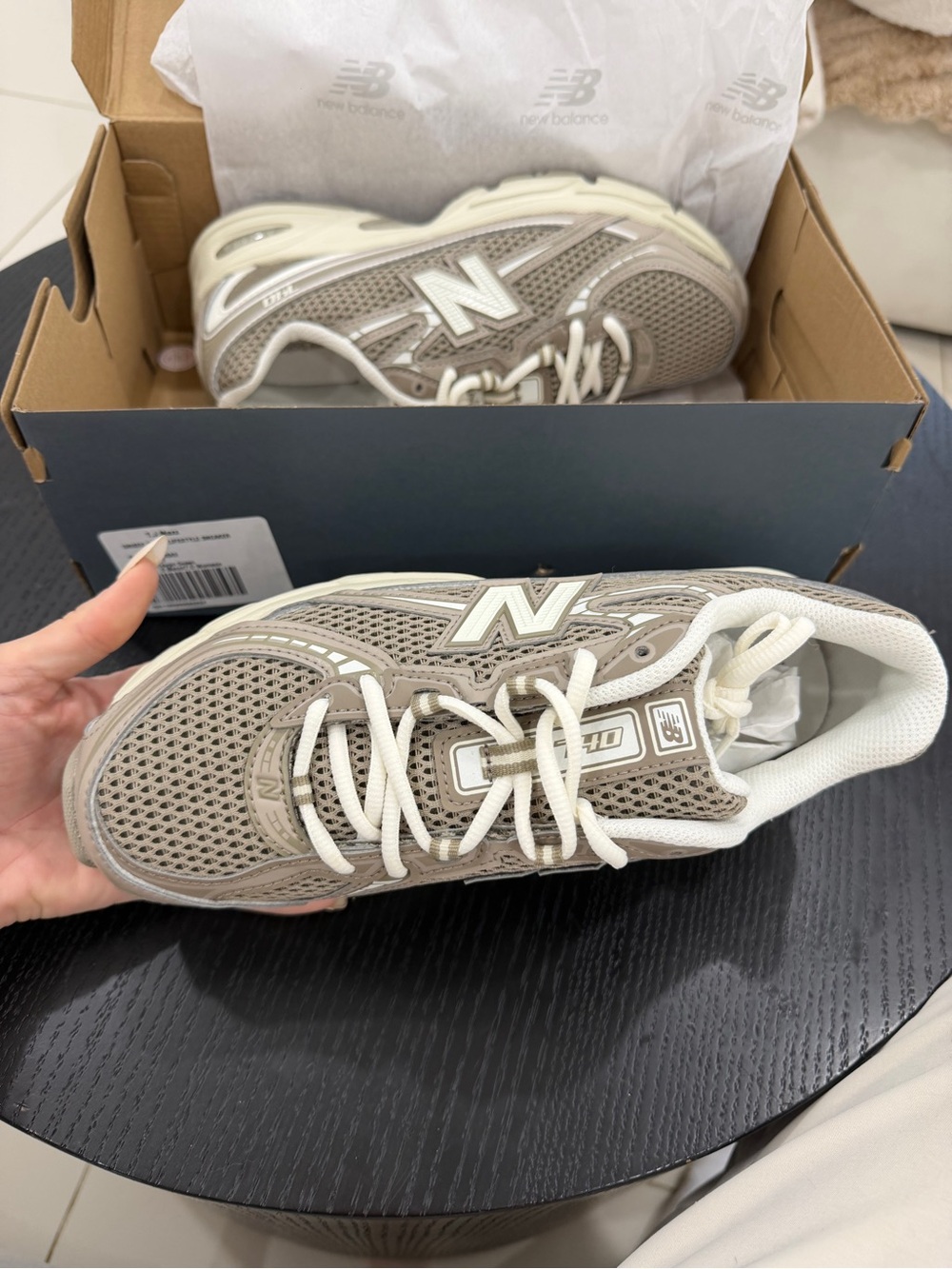New Balance Taupe and Cream Mesh Running Sneaker - Picture 6 of 8